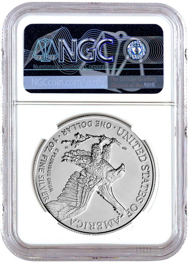 2021 (S) Silver Eagle Landing Type 2 - Emergency Production - NGC MS70 First Day of Issue Trolley Label