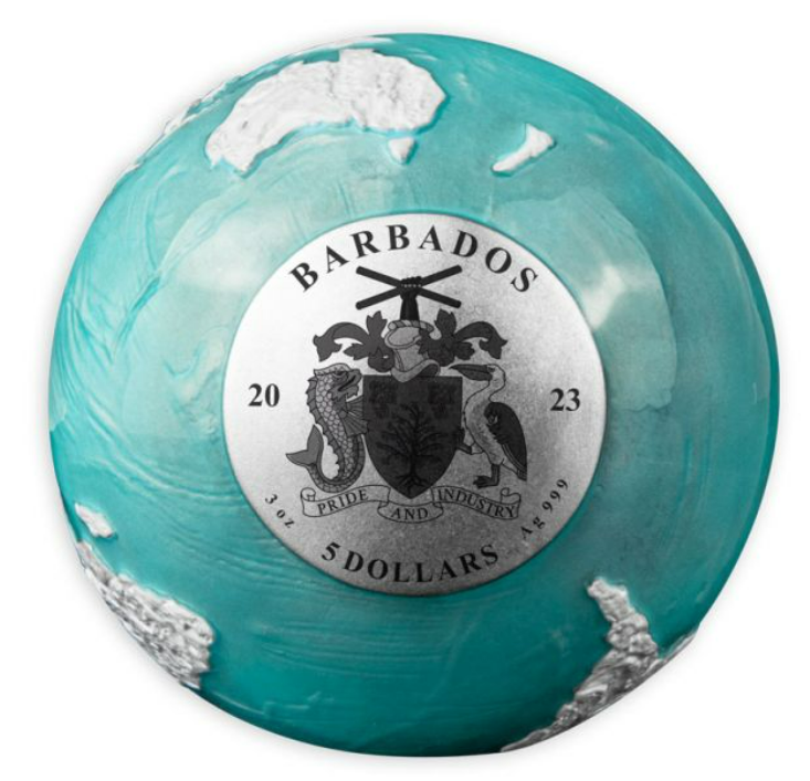 2023 3 oz Barbados Frozen Marble Silver Earth Spherical