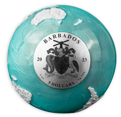 2023 3 oz Barbados Frozen Marble Silver Earth Spherical