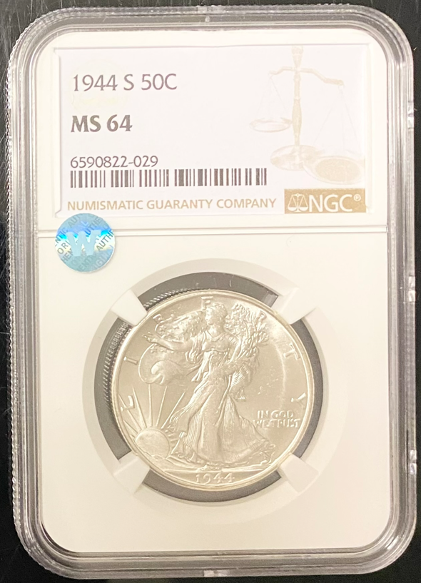 1944-S Walking Liberty Silver Half Dollar - NGC MS64 Sight White