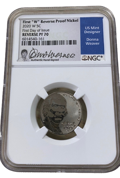 2020 Jefferson Nickel - West Point Mint -  NGC Reverse PF70 FDOI - Donna Weaver Label