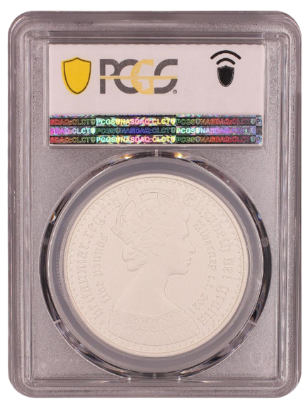 2021 $5 Alderney New Gothic Crown Matte Portrait Proof Silver PCGS PR70