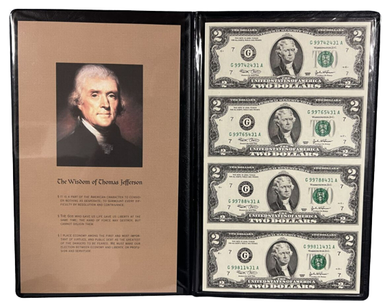 2003A $2 Uncut Sheet of 4 with Certificate and Folder