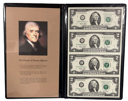 2003A $2 Uncut Sheet of 4 with Certificate and Folder