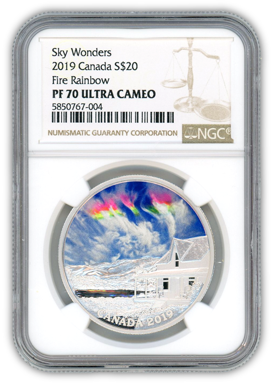 2019 $10 Fire Rainbow Sky Wonders 1 oz Silver - Royal Candian Mint - NGC PF70