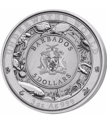 2020 Underwater World $5 Spotted Seal - Barbados 3 Oz .999 Silver Coin