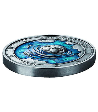 2020 Underwater World $5 Spotted Seal - Barbados 3 Oz .999 Silver Coin