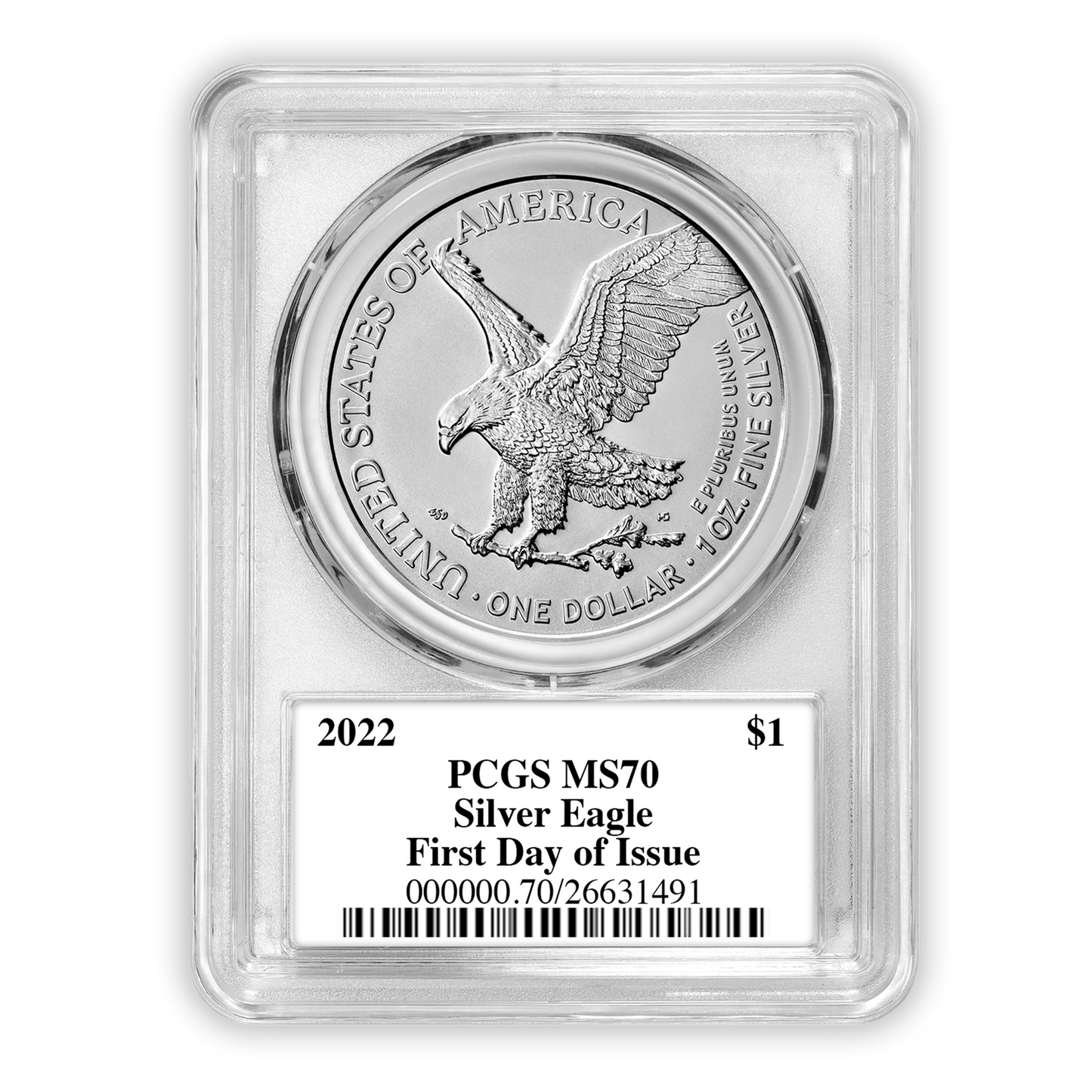 2022 Silver Eagle - Business Strike - Type 2 - PCGS MS70 FS First Day of Issue Trumans Triumph Label