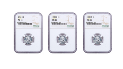 1943 Lincoln Steel Cent P/D/S 3 pc Set- NGC MS66