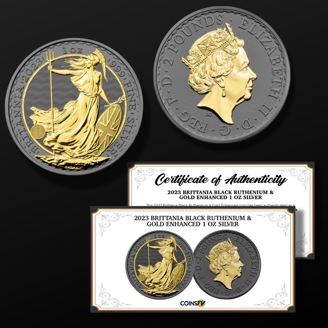 2023 Britannia Black Ruthenium & Gold  Enhanced 1 oz Silver