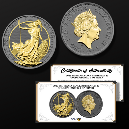 2023 Britannia Black Ruthenium & Gold  Enhanced 1 oz Silver