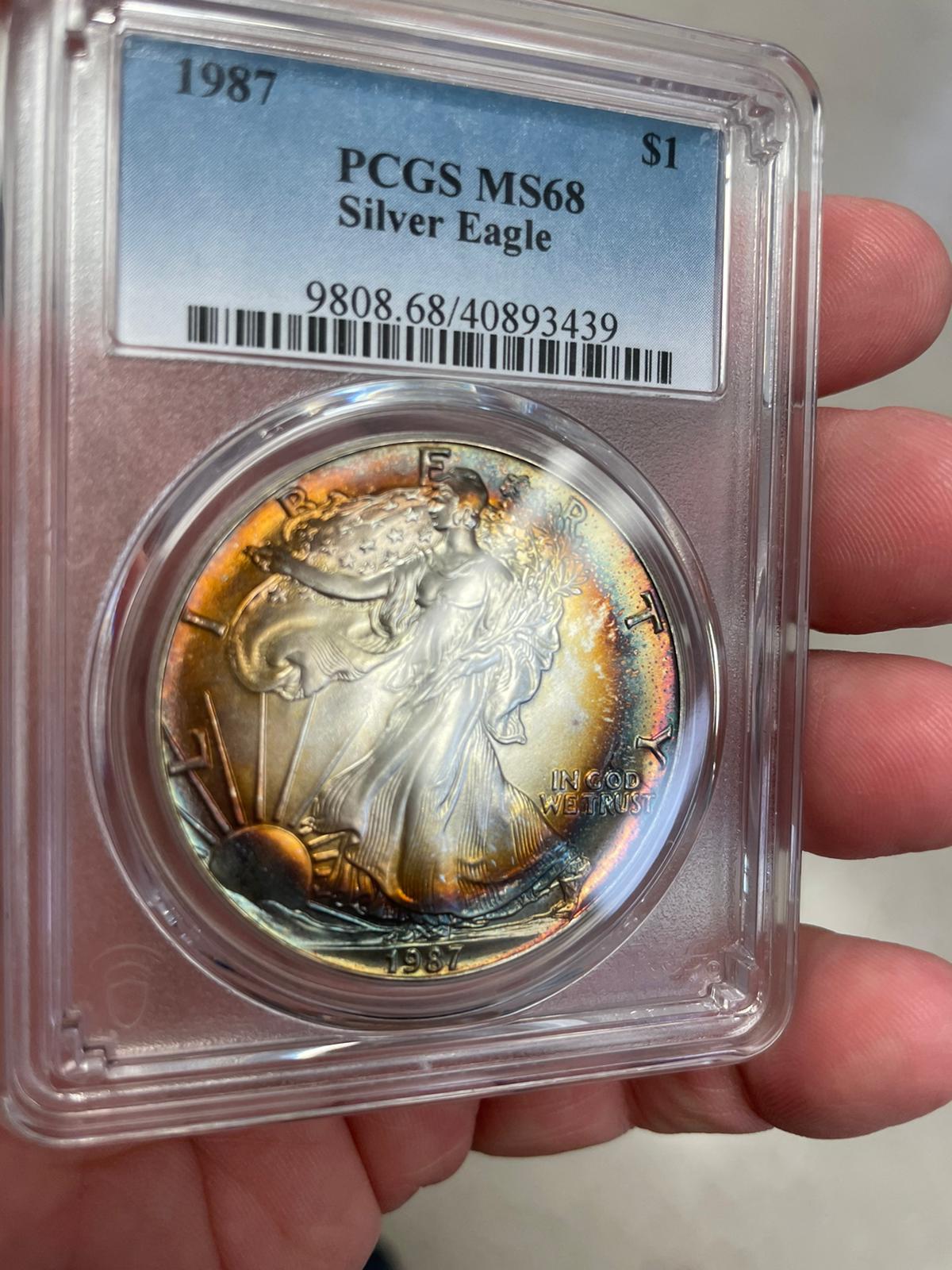 1987 Silver Eagle -Toning - PCGS MS68