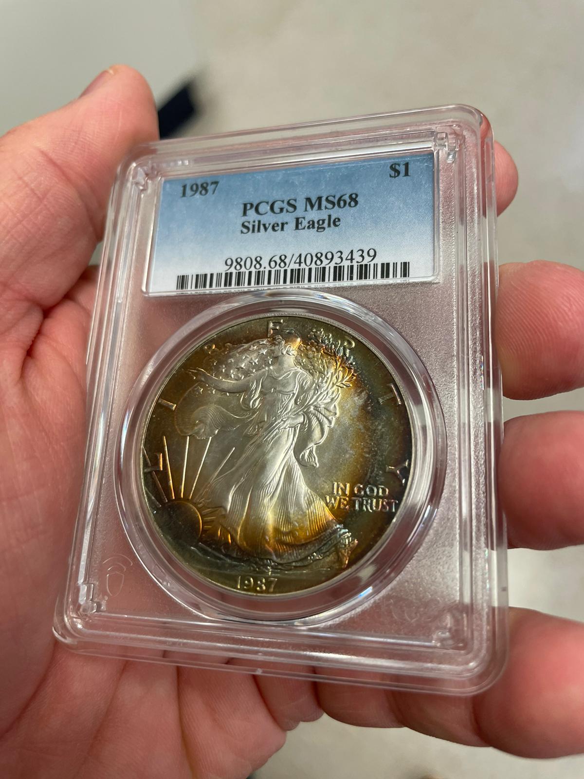 1987 Silver Eagle -Toning - PCGS MS68