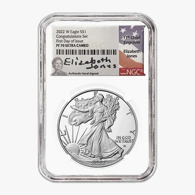 2022 Silver Eagle Proof - Congratulations - NGC PF70 FDI First Day of Issue - Elizabeth Jones Label
