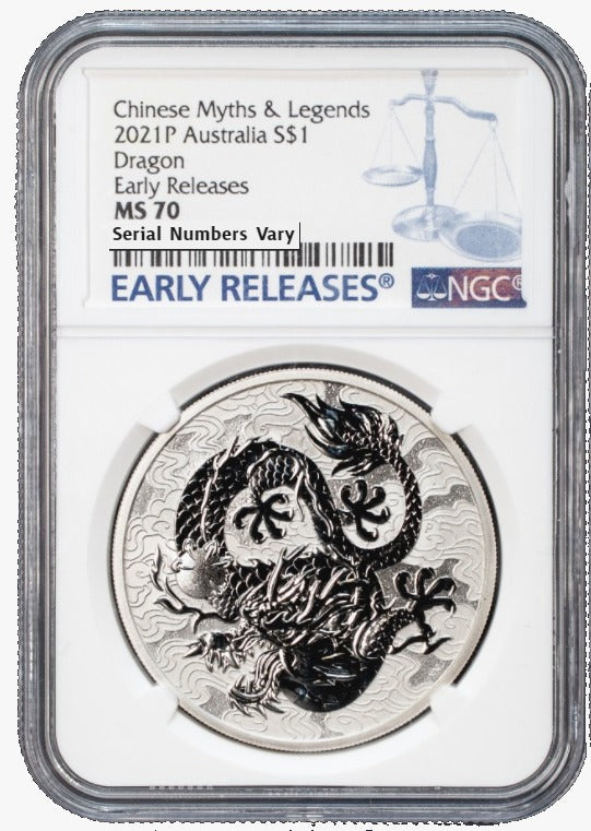 2021 Australian Dragon 1 oz Silver - Chinese Myths & Legends - Perth Mint - NGC MS 70 Early Release