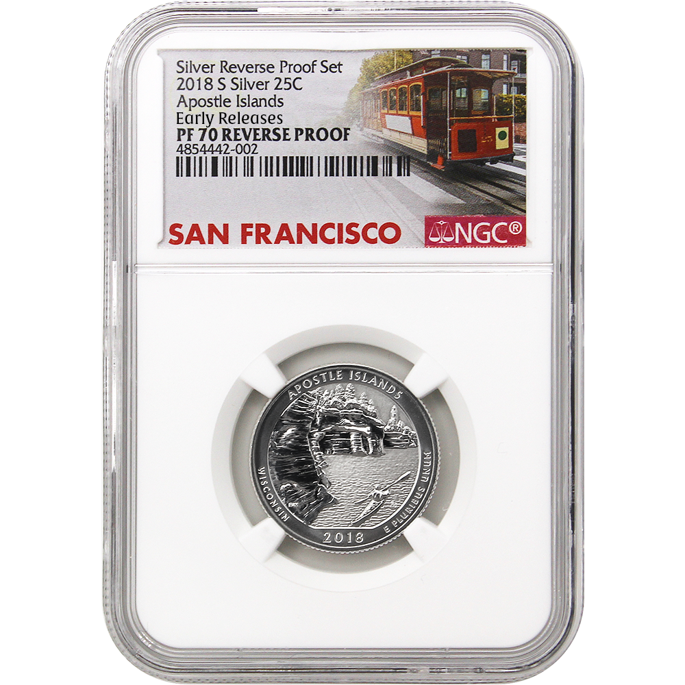 2018 US Silver Reverse Proof Set 10 pc - NGC PF70 Early Release ER Trolley Label