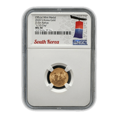 2020 South Korea 1/10oz Gold Zi Sin Rattus 1/10 Clay NGC MS70