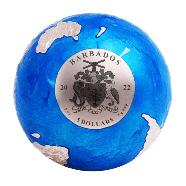 PRESALE:  2022 Barbados Blue Marble Earth with Meteorite Spherical 3 Oz Silver