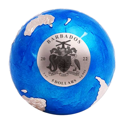 PRESALE:  2022 Barbados Blue Marble Earth with Meteorite Spherical 3 Oz Silver