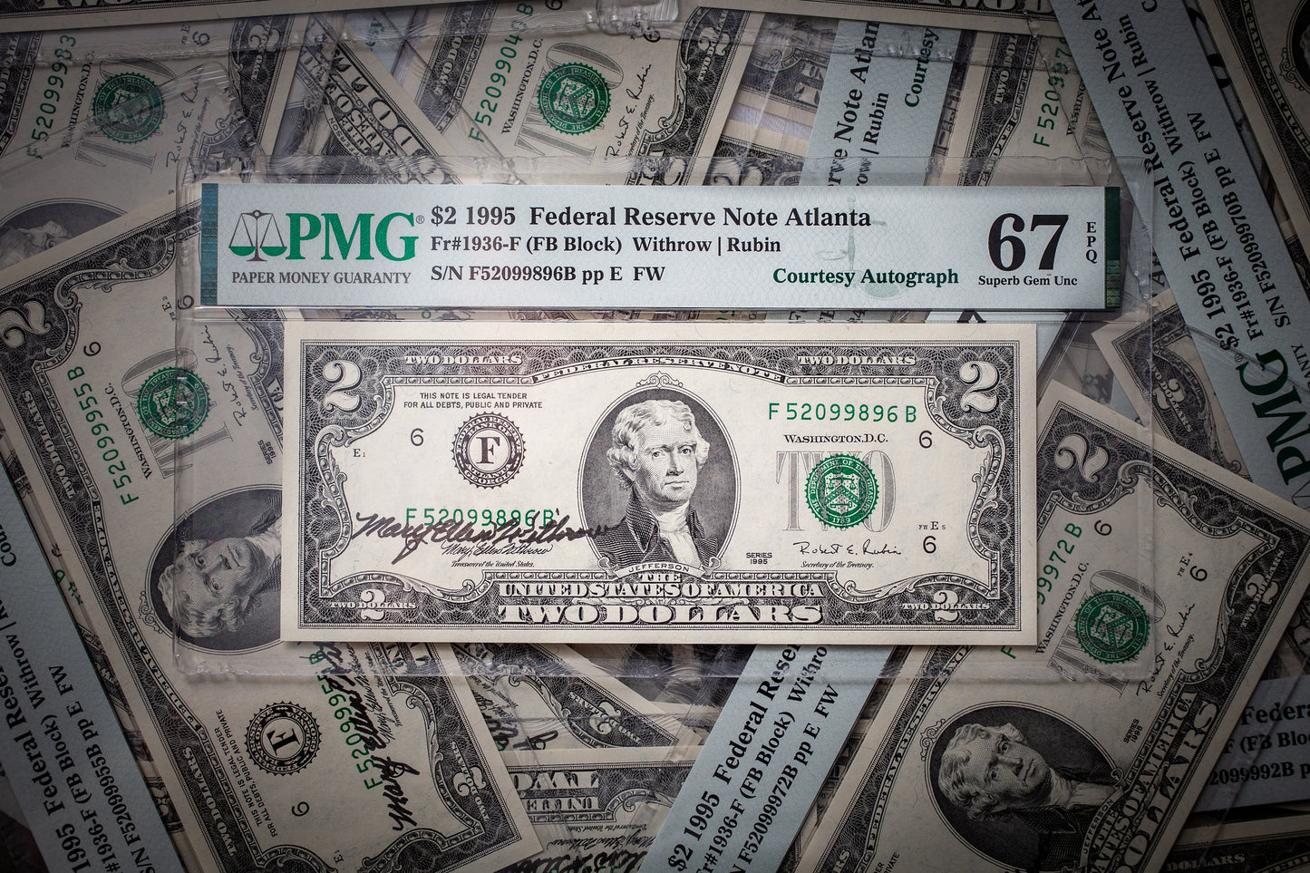 1995 $2 US Federal Reserve Note - Mary Ellen Withrow Auto - PMG MS67