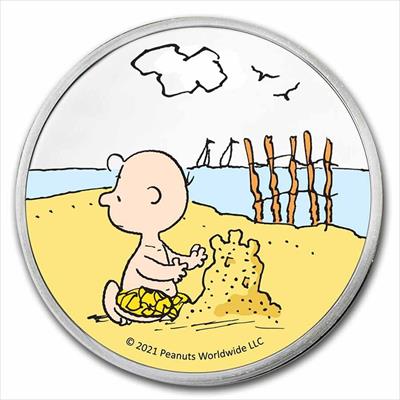 2021 Charlie Brown Build a Sandcastle -  1oz  .9999 Silver Color Round