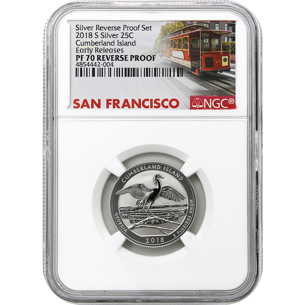2018 US Silver Reverse Proof Set 10 pc - NGC PF70 Early Release ER Trolley Label