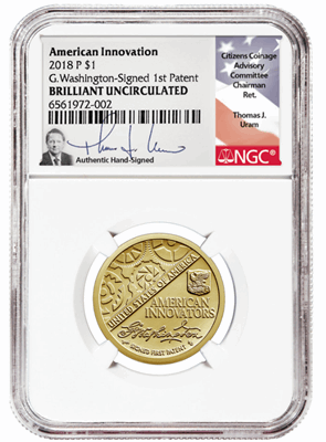 2018-P American Innovation - 1st Patent Thomas Uram Label - Brilliant Uncirculated NGC