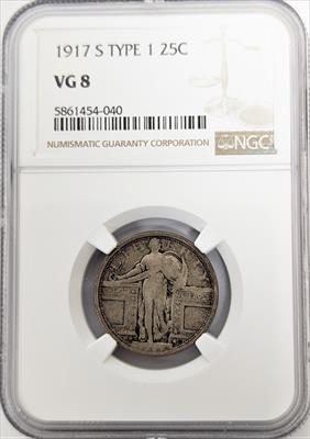 1917 S Standing Liberty Quarter San Francisco Type 1 NGC VG8