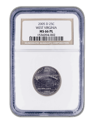 2005 West Virginia Quarter Dollar Denver - NGC MS66 PL Prooflike