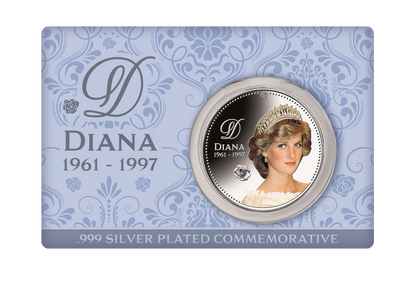 2022 Lady Diana Remembrance 25th Anniversary 1967-1991 .999 Silver Plated in Card