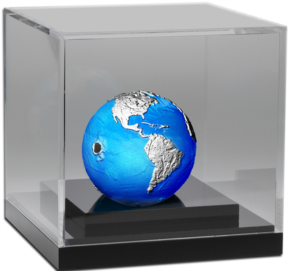 PRESALE:  2022 Barbados Blue Marble Earth with Meteorite Spherical 3 Oz Silver