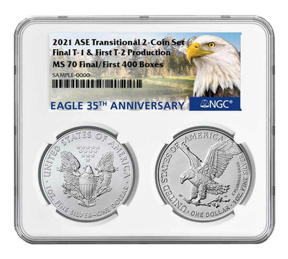 2021 Silver Eagle - Transitional Set - Type 1 & Type 2- Final/First 400 - NGC MS70