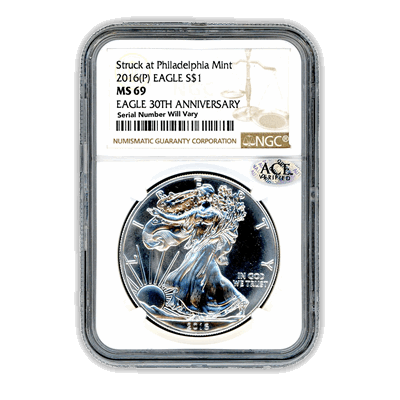 2016 (P) Silver Eagle - Business Strike - NGC MS69 Philadelphia Label