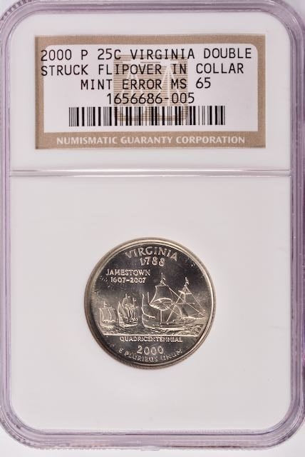 2000 Virginia Quarter Flipover Double-Strike In-Collar MS65