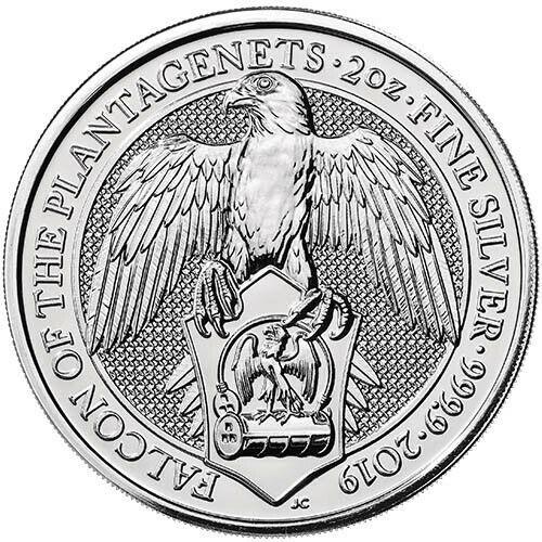 2019 Falcon of Plantagenets 2 oz .9999 Silver Bullion - Queens Beast - Uncirculated Roll of 10
