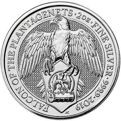 2019 Falcon of Plantagenets 2 oz .9999 Silver Bullion - Queens Beast - Uncirculated Roll of 10