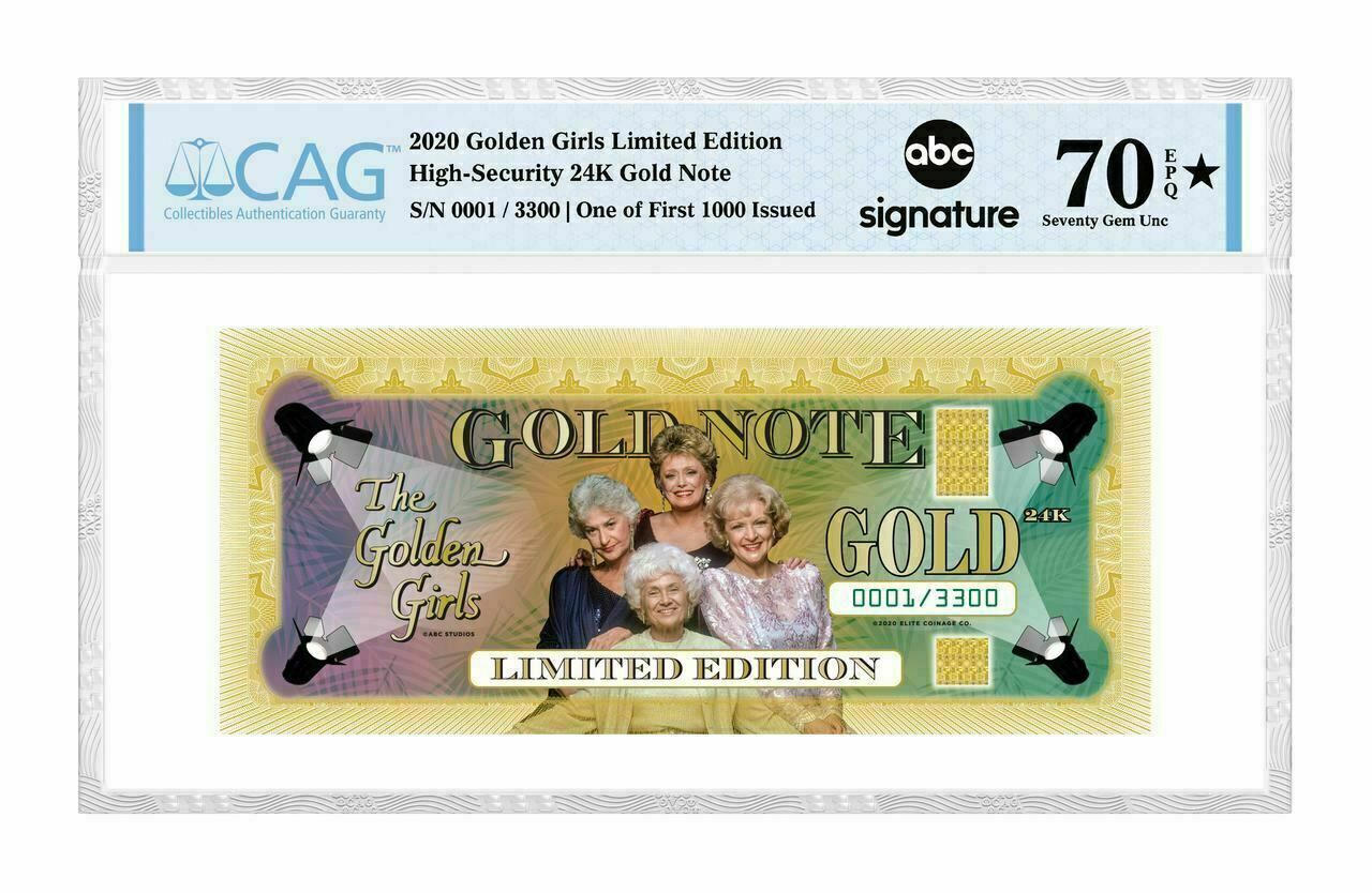 Golden Girls Limited Edition 24K Gold Note Collectible CAG 70 EPQ