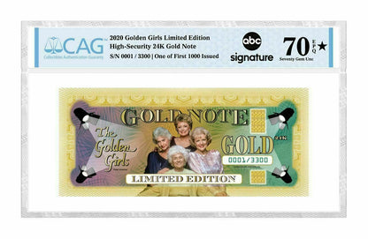 Golden Girls Limited Edition 24K Gold Note Collectible CAG 70 EPQ