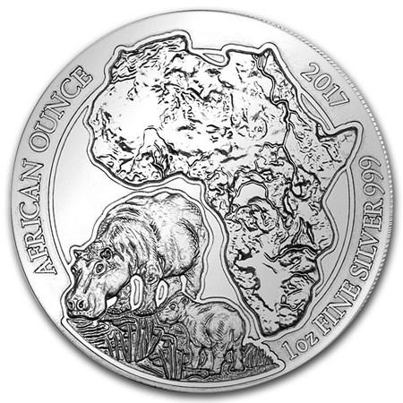2017 Hippo 1 Oz Silver - Rwanda - Brilliant Uncirculated
