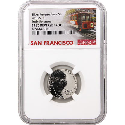 2018 US Silver Reverse Proof Set 10 pc - NGC PF70 Early Release ER Trolley Label