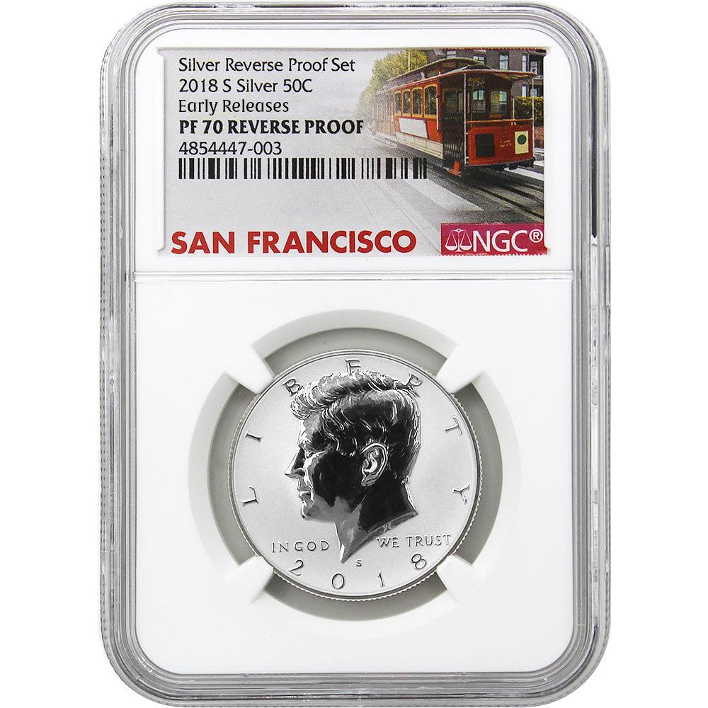2018 US Silver Reverse Proof Set 10 pc - NGC PF70 Early Release ER Trolley Label