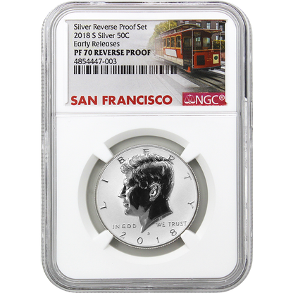 2018 US Silver Reverse Proof Set 10 pc - NGC PF70 Early Release ER Trolley Label