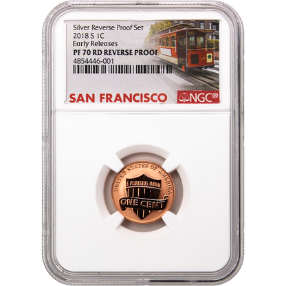 2018 US Silver Reverse Proof Set 10 pc - NGC PF70 Early Release ER Trolley Label