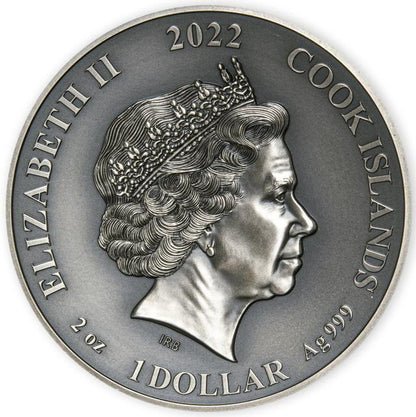2022 Norse Gods Loki 2 Oz Silver - Cook Islands - Antiqued
