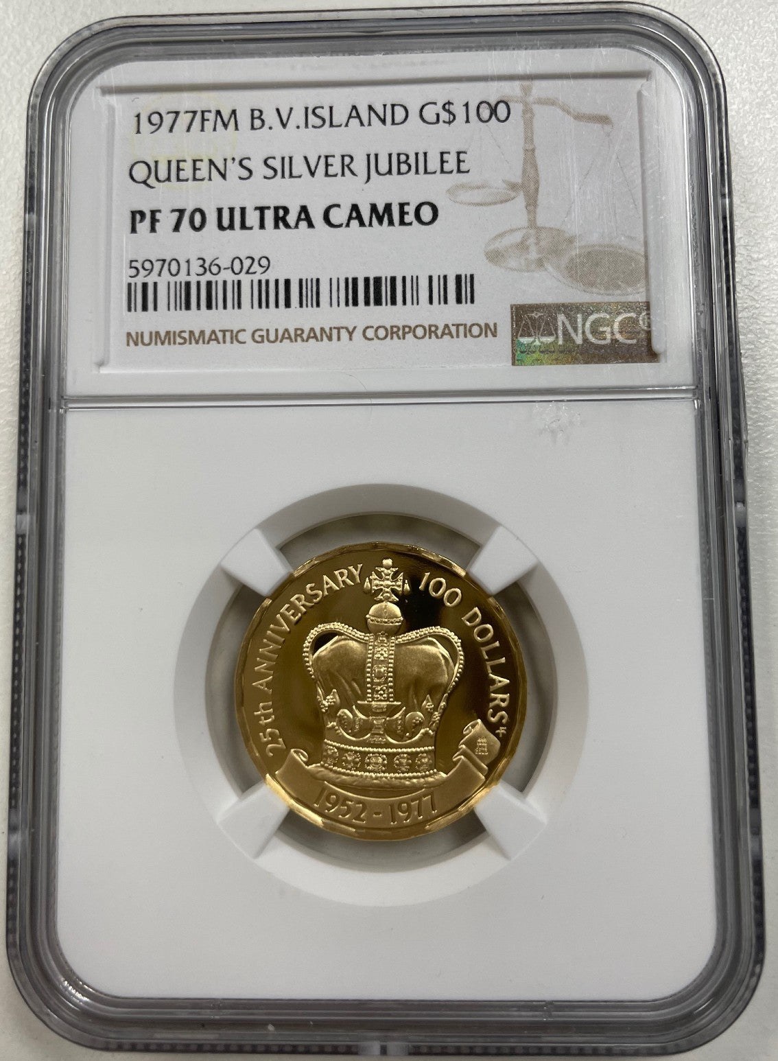 1977 FM B.V. Island G$ 100 Queens Silver Jubilee NGC PF 70 Ultra Cameo
