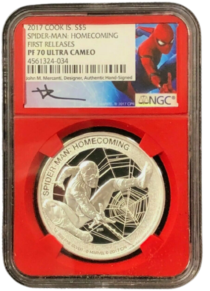 2017 Spiderman 1 Oz Silver - Homecoming - NGC MS70 Mercanti Label