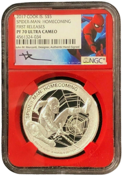 2017 Spiderman 1 Oz Silver - Homecoming - NGC MS70 Mercanti Label