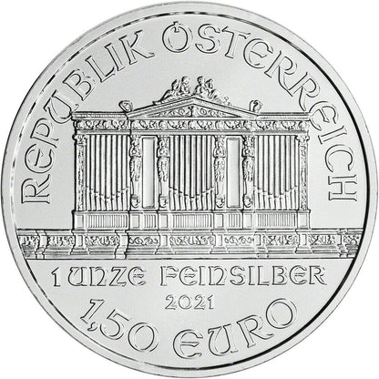 2021 Austria Philharmonic 1oz Silver 1.5 Euro-Brilliant Uncirculated
