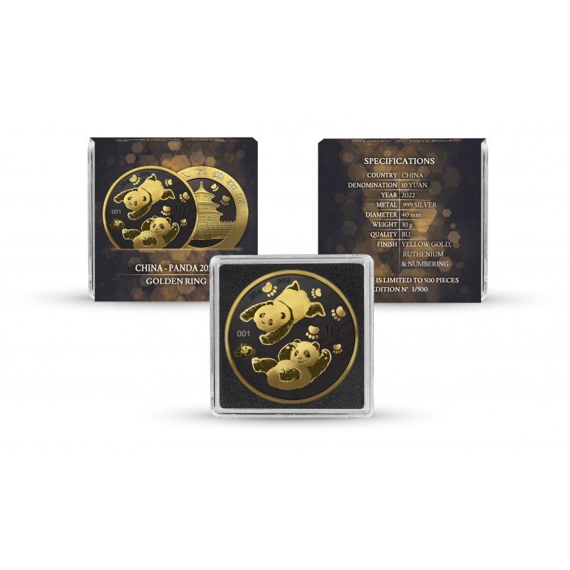 2022 China Panda Golden Ring - Black Ruthenium & Gold Enhanced 1 oz Silver
