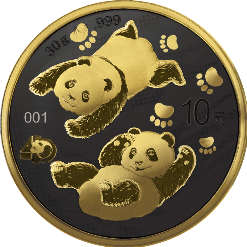 2022 China Panda Golden Ring - Black Ruthenium & Gold Enhanced 1 oz Silver